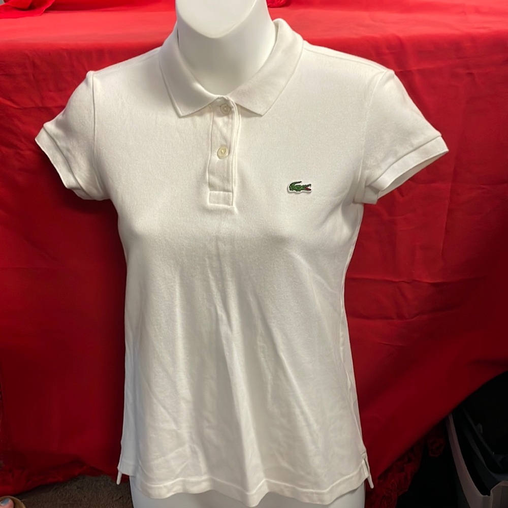 Lacoste Ladies white collared classic tee shirt-size 36 small